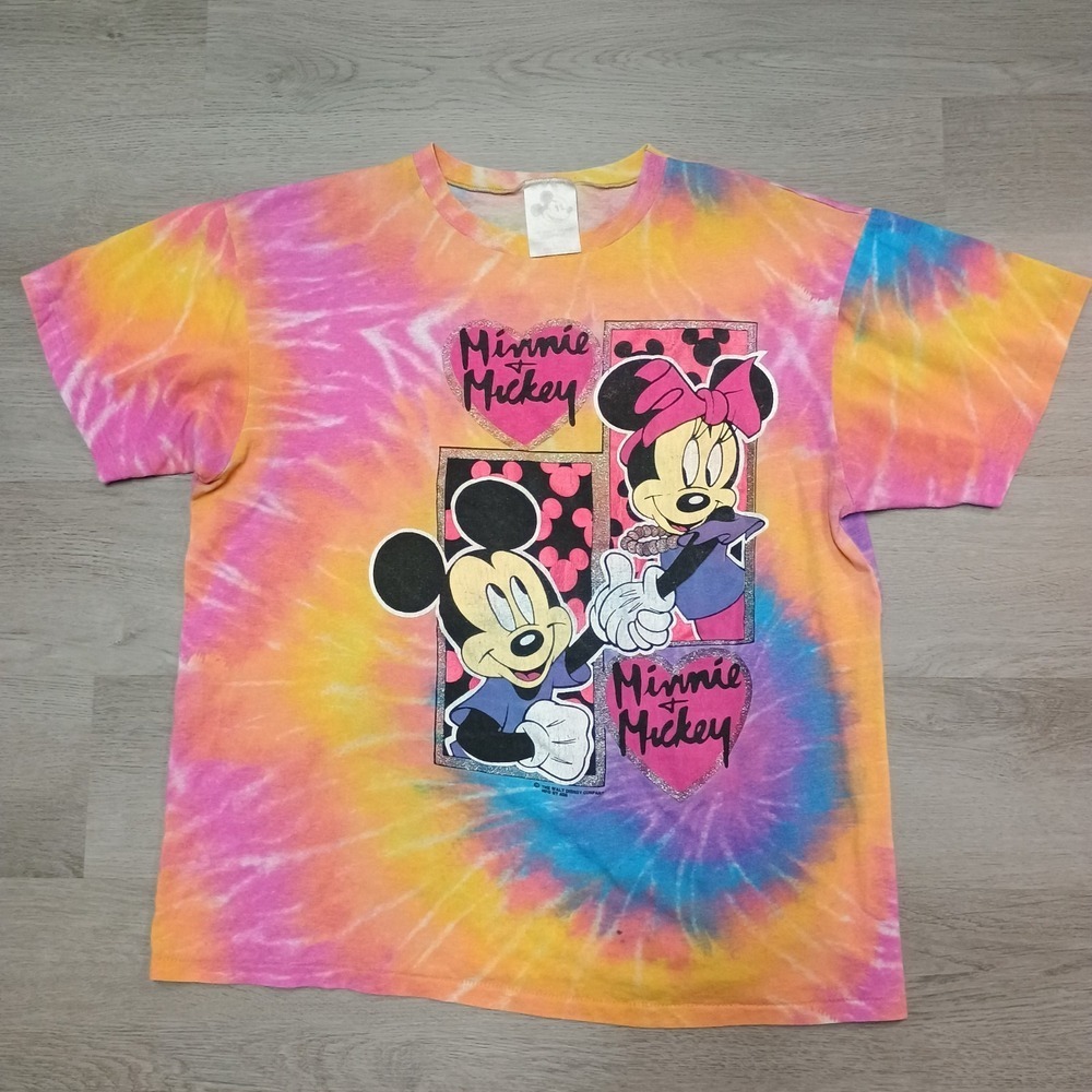 Vintage Tie Dye Minnie Mickey Disney T-shirt Medium 90s